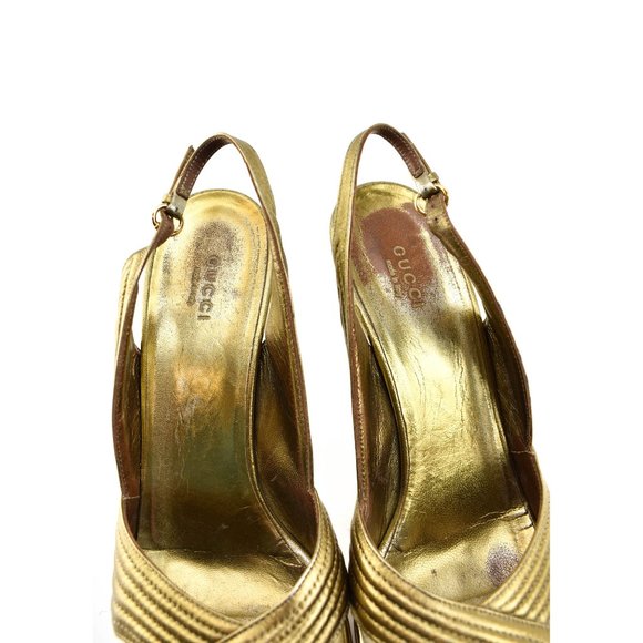 GUCCI: Antique Gold, Leather & "Horsebit" Heels - Picture 6 of 10